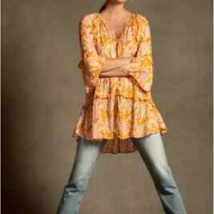 Anthropologie Mia Tiered Ruffle Bell Sleeve Top/Tunic